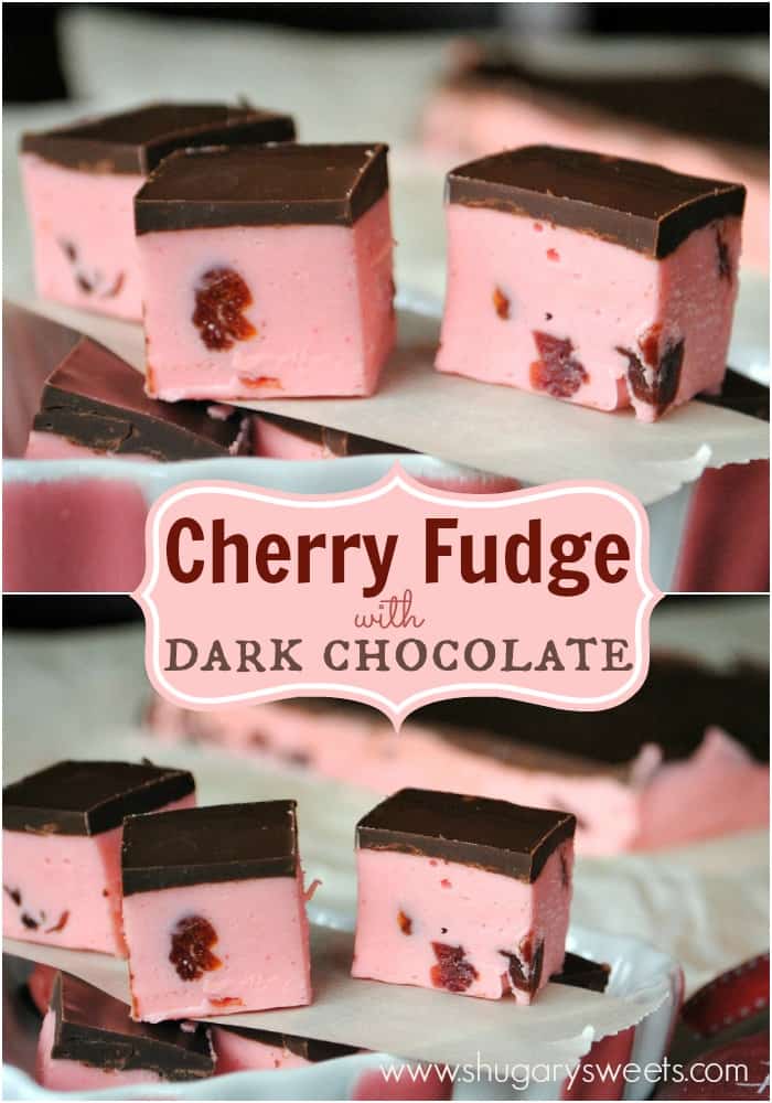Soft Cherry Fudge recipe topped with a dark chocolate ganache!
