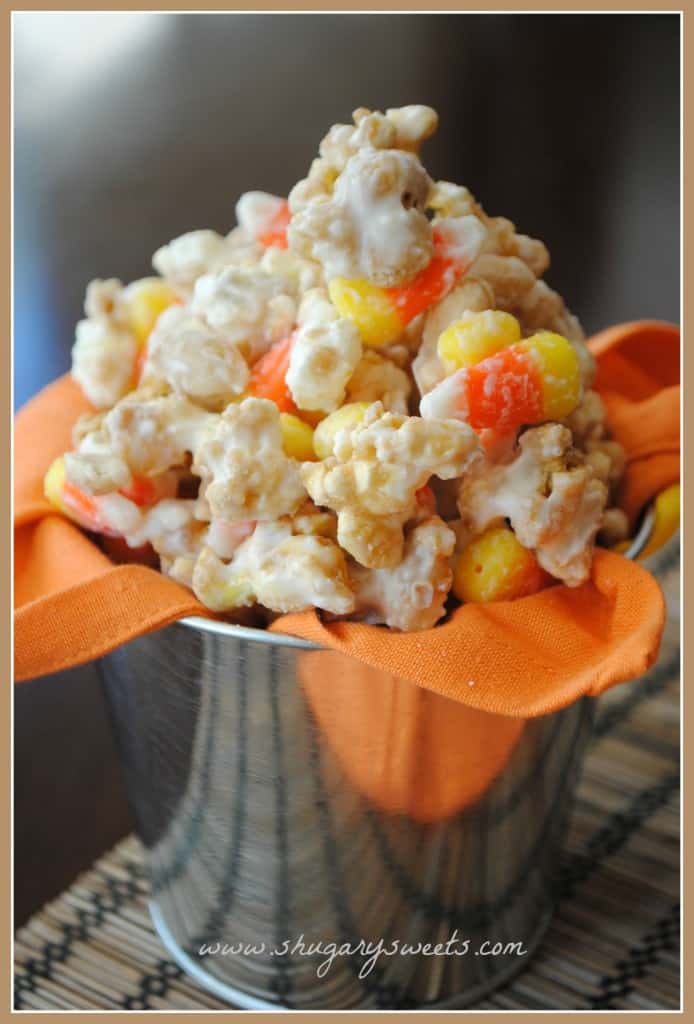 Caramel Corn that tastes like a Payday candy bar! With peanuts and candy corn!