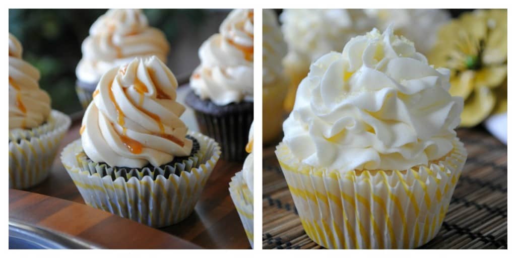 Salted Caramel Swiss Meringue Cupcakes and Lemon Cupcakes from www.shugarysweets.com