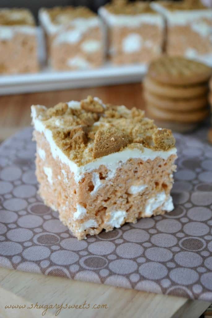 Gingerbread Rice Krispie Treats- made with #JELL-O Gingerbread pudding mix! #easy and delicious. www.shugarysweets.com