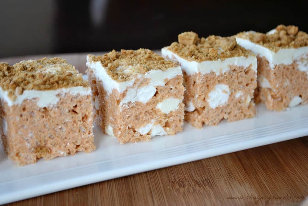 Gingerbread Rice Krispie Treats- made with #JELL-O Gingerbread pudding mix! #easy and delicious. www.shugarysweets.com