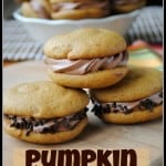 Pumpkin Whoopie Pies with Chocolate Cream Cheese Filling- so moist and delicious, you will crave these all year long #pumpkin www.shugarysweets.com