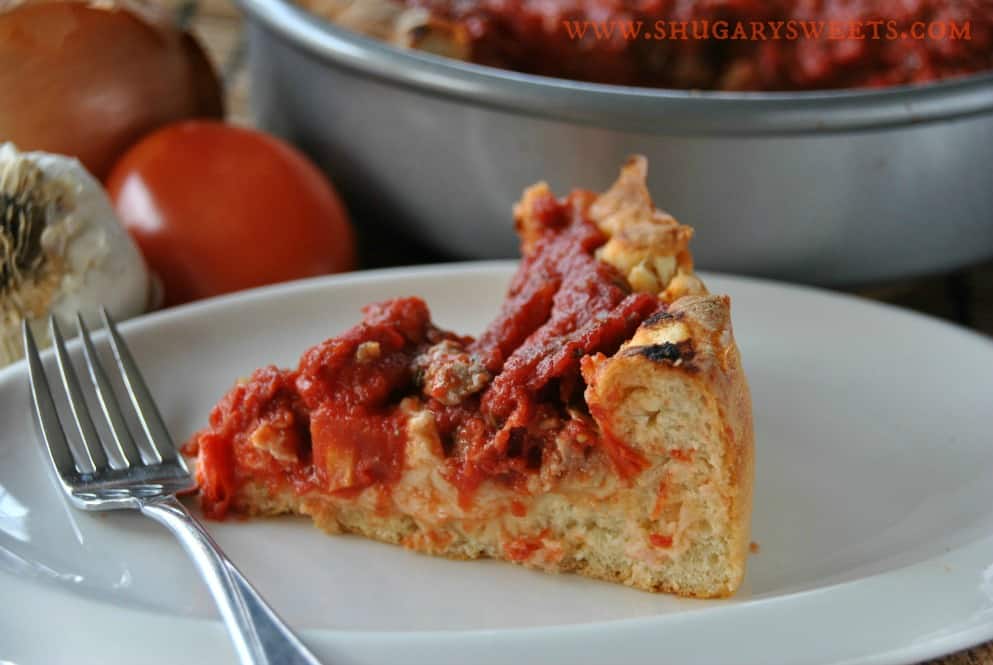 Deep Dish Chicago Style Pizza- make your own deep dish pizza at home! #chicago #deepdishpizza #copycat @shugarysweets Deep Dish Chicago Style Pizza- make your own deep dish pizza at home! #chicago #deepdishpizza #copycat @shugarysweets