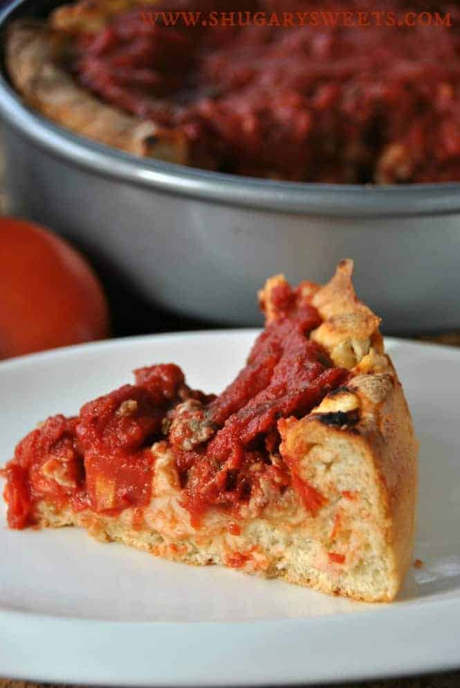 Deep Dish Chicago Style Pizza- make your own deep dish pizza at home! #chicago #deepdishpizza #copycat @shugarysweets Deep Dish Chicago Style Pizza- make your own deep dish pizza at home! #chicago #deepdishpizza #copycat @shugarysweets