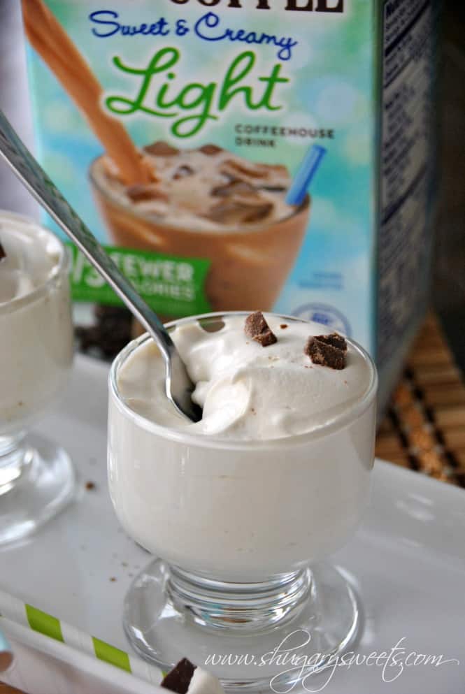Vanilla Iced Coffee Pudding: delicious, skinny dessert made with pudding, International Delight iced coffee, milk and Cool Whip #LightIcedCoffee #dessert @shugarysweets Vanilla Iced Coffee Pudding: delicious, skinny dessert made with pudding, International Delight iced coffee, milk and Cool Whip #LightIcedCoffee #dessert @shugarysweets