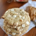 Biscoff White Chocolate Cookies: soft and chewy cookies with homemade Biscoff "morsels" #cookierecipe #biscoff @shugarysweets