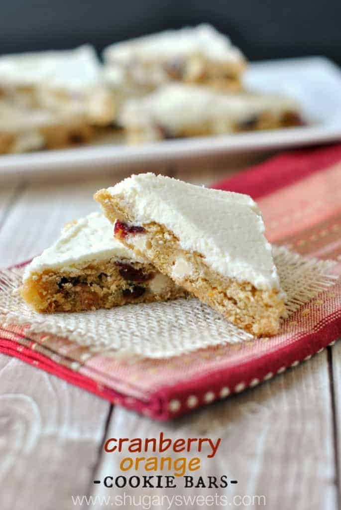 Cranberry Orange Cookie Bars: delicious, chewy cookie bars with dried cranberries, a hint of orange, and frosting!