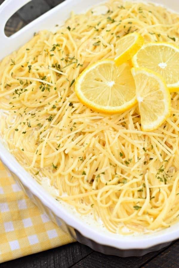 You'll love this tangy, Lemon Garlic Pasta as a side dish with your favorite chicken or fish! Or enjoy it as your main entree in under 30 minutes!