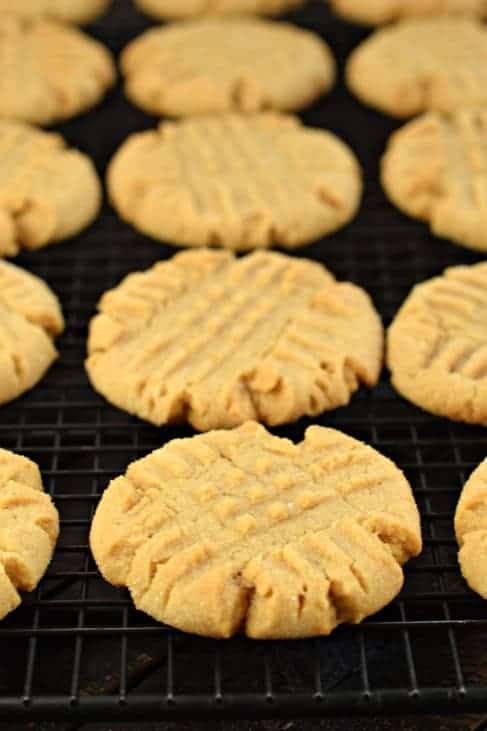 Peanut Butter Cookies on a wire rack to cool.