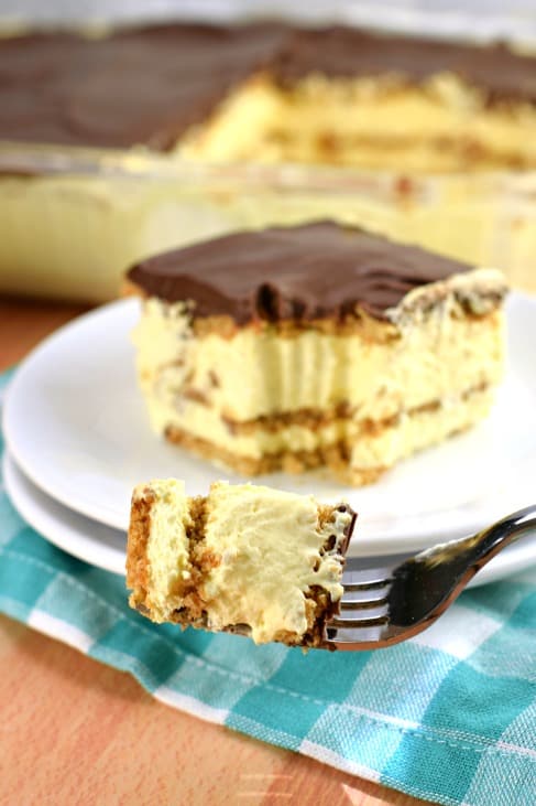 Fork with chocolate eclair cake