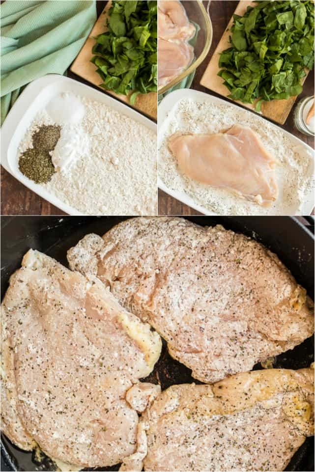 Step by step photo collage on how to bread Italian chicken.