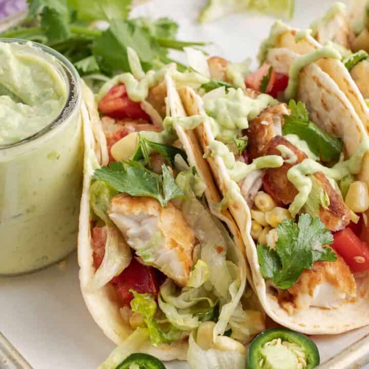 Fish Tacos with Avocado Sauce