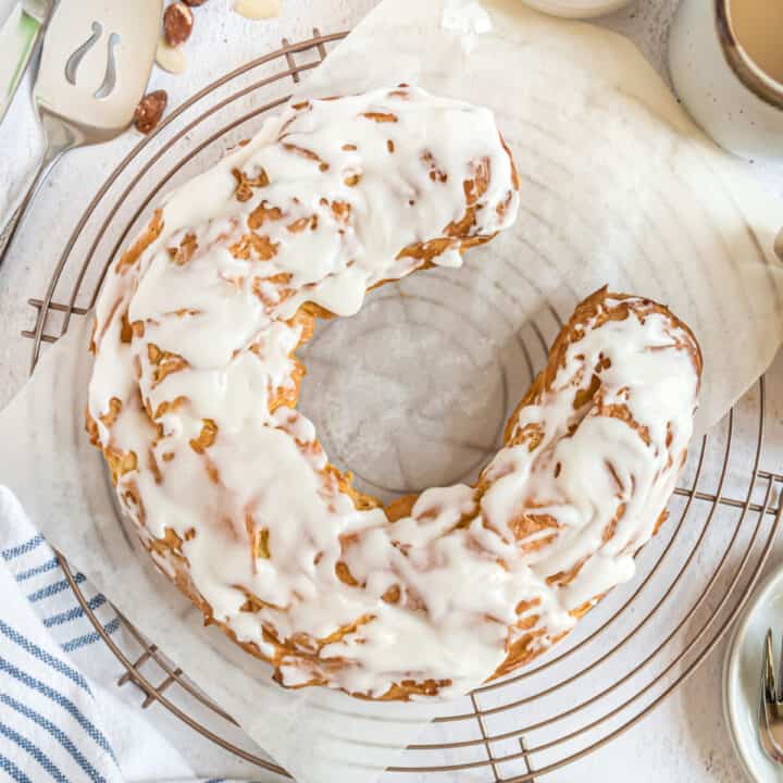 Almond kringle with almond icing.
