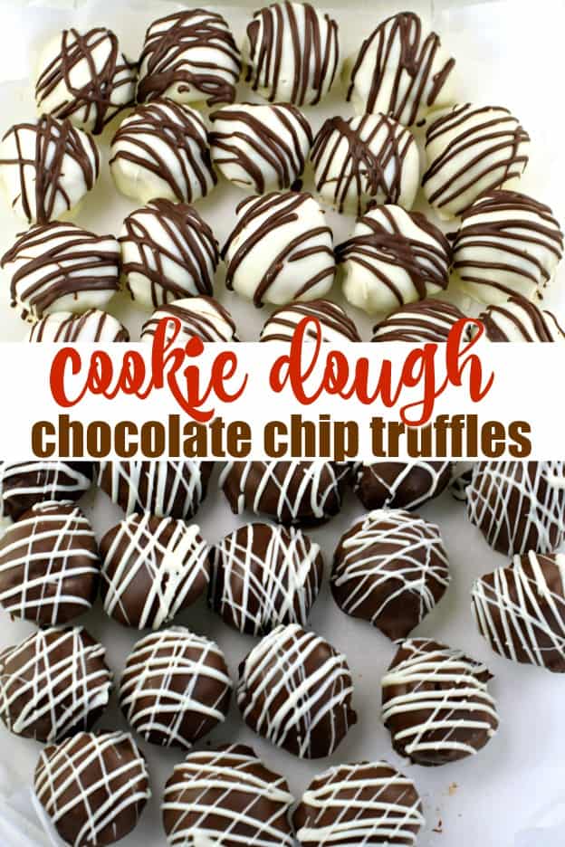 Two kinds of Chocolate Chip Cookie Dough Truffles...dark chocolate and white chocolate.