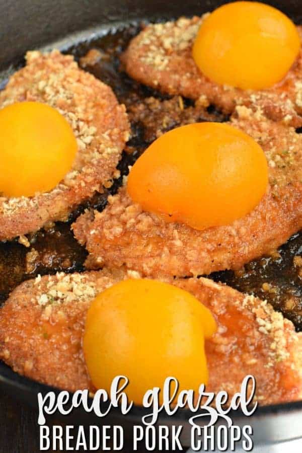 Breaded Pork Chops with Peach Glaze are the perfect copycat Shake and Bake dinner recipe, all topped with a juicy peach and glaze!