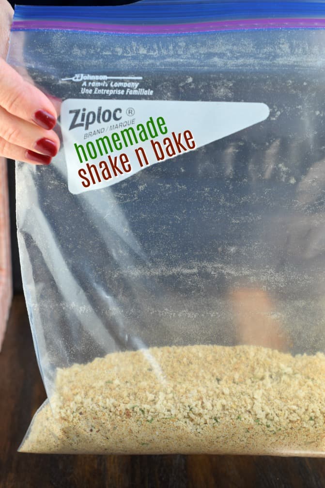 Ziploc bag with homemade shake and bake.