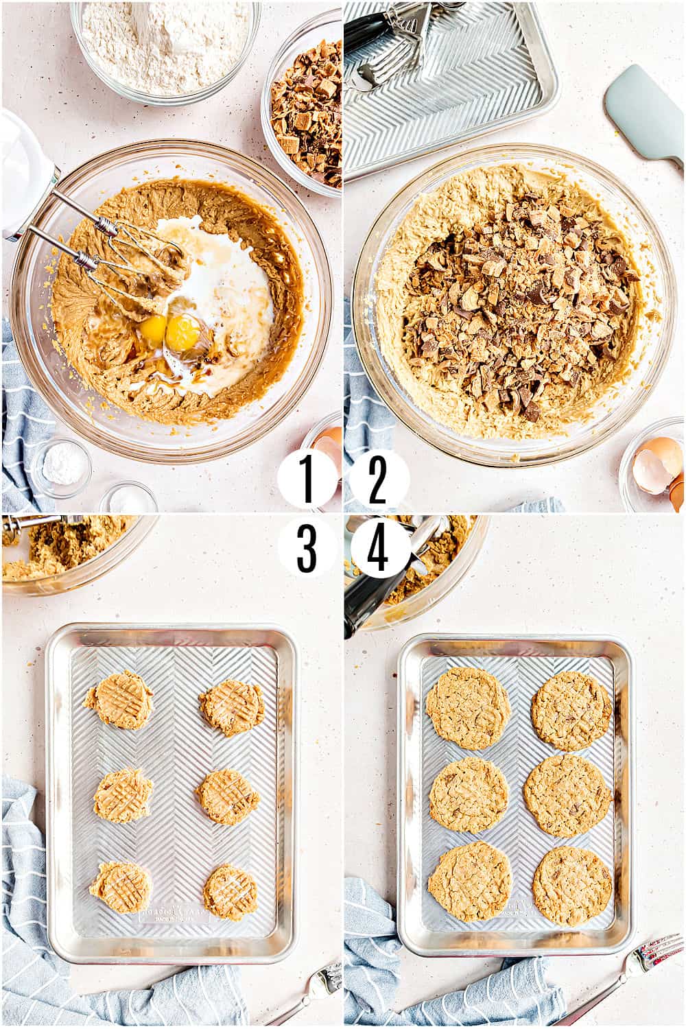 Step by step photos showing how to make butterfinger cookies.