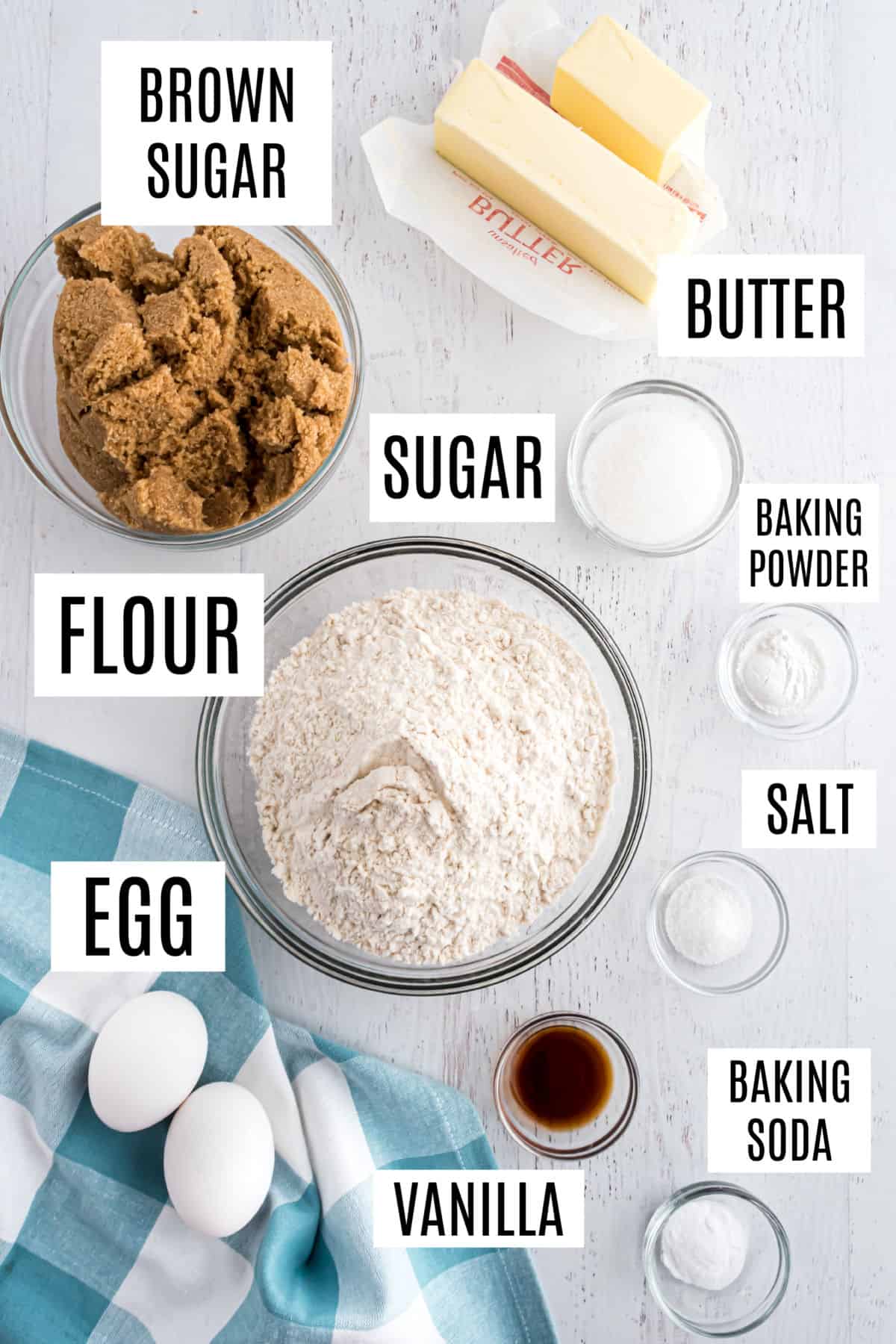 Ingredients needed to make butterscotch cookies.