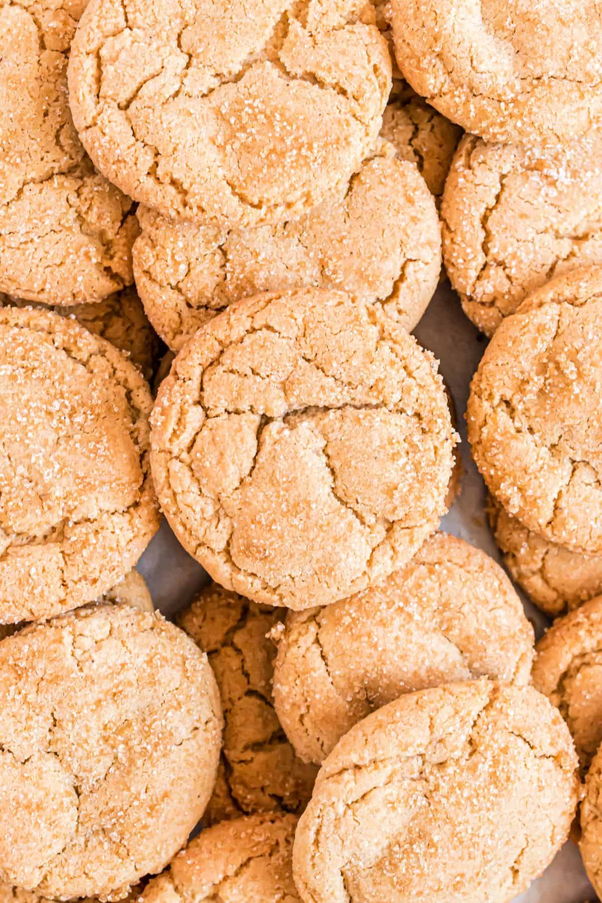 Butterscotch cookies stacked on top of each other.