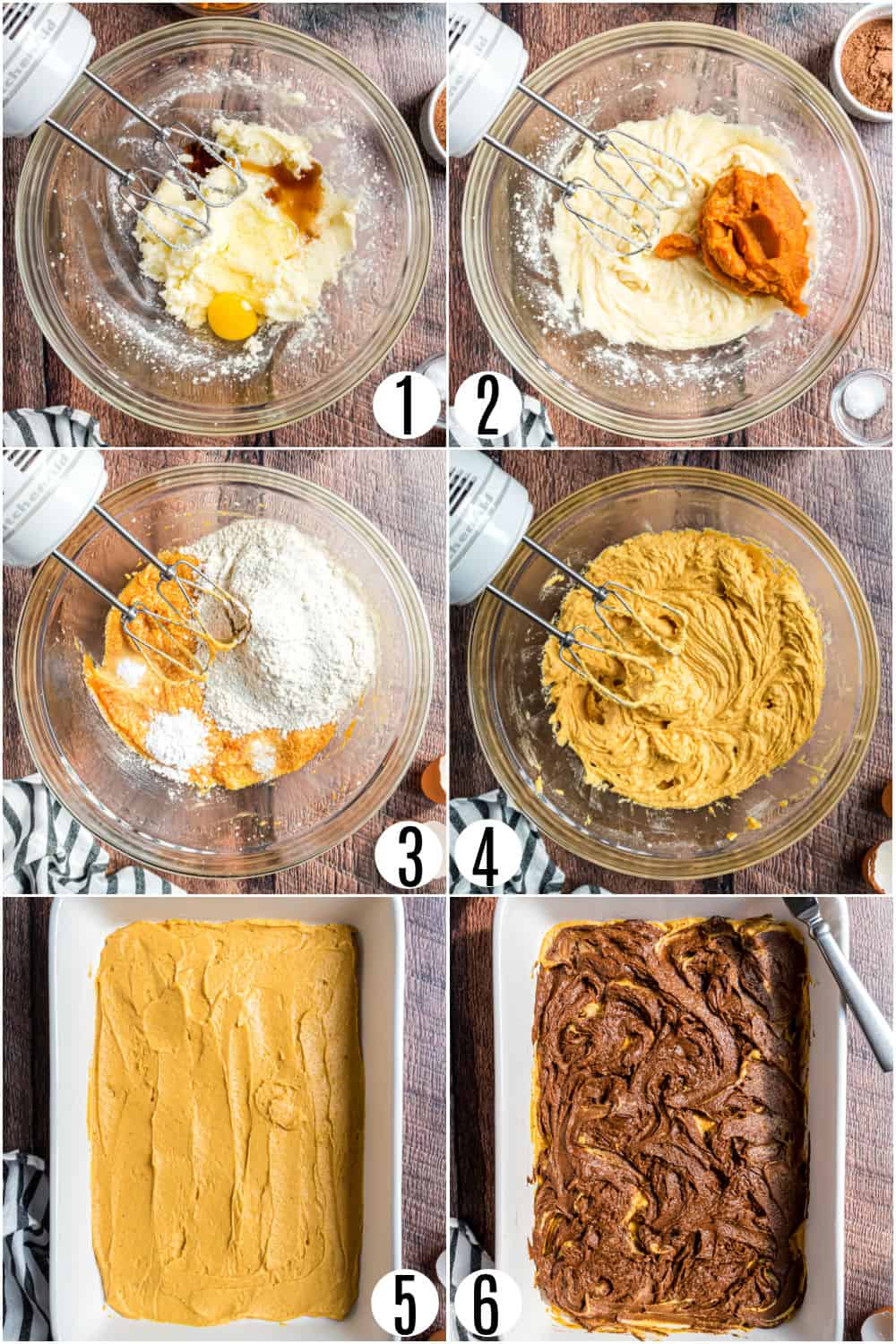 Step by step photos showing how to make chocolate pumpkin cake.