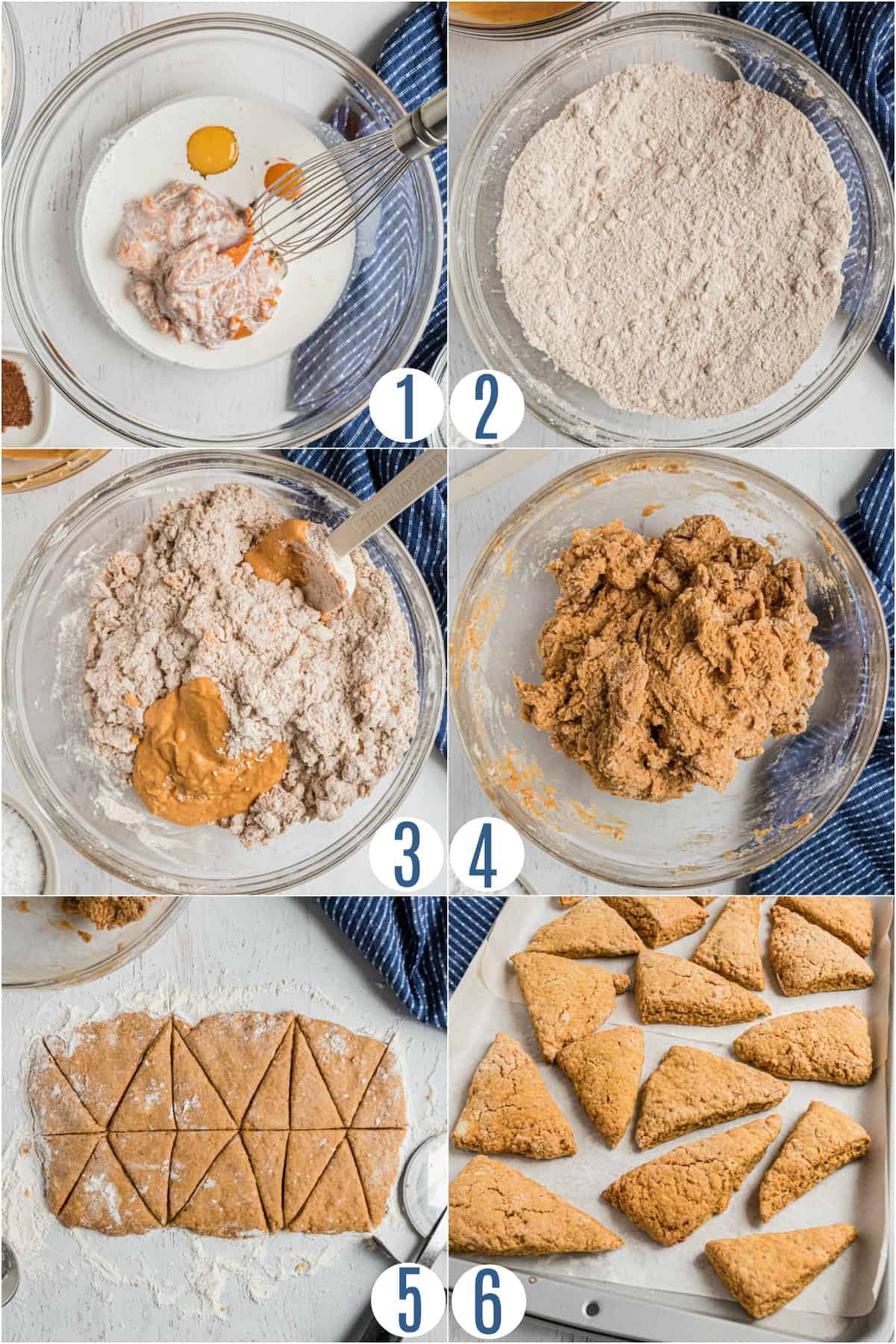 Step by step photos showing how to make pumpkin scones.