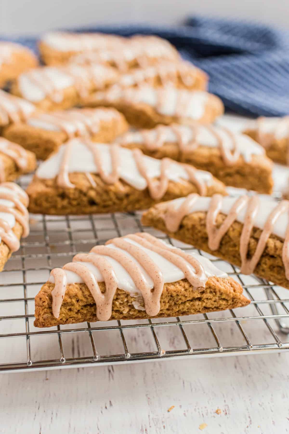 Copycat starbucks pumpkin scone on a wire rack.