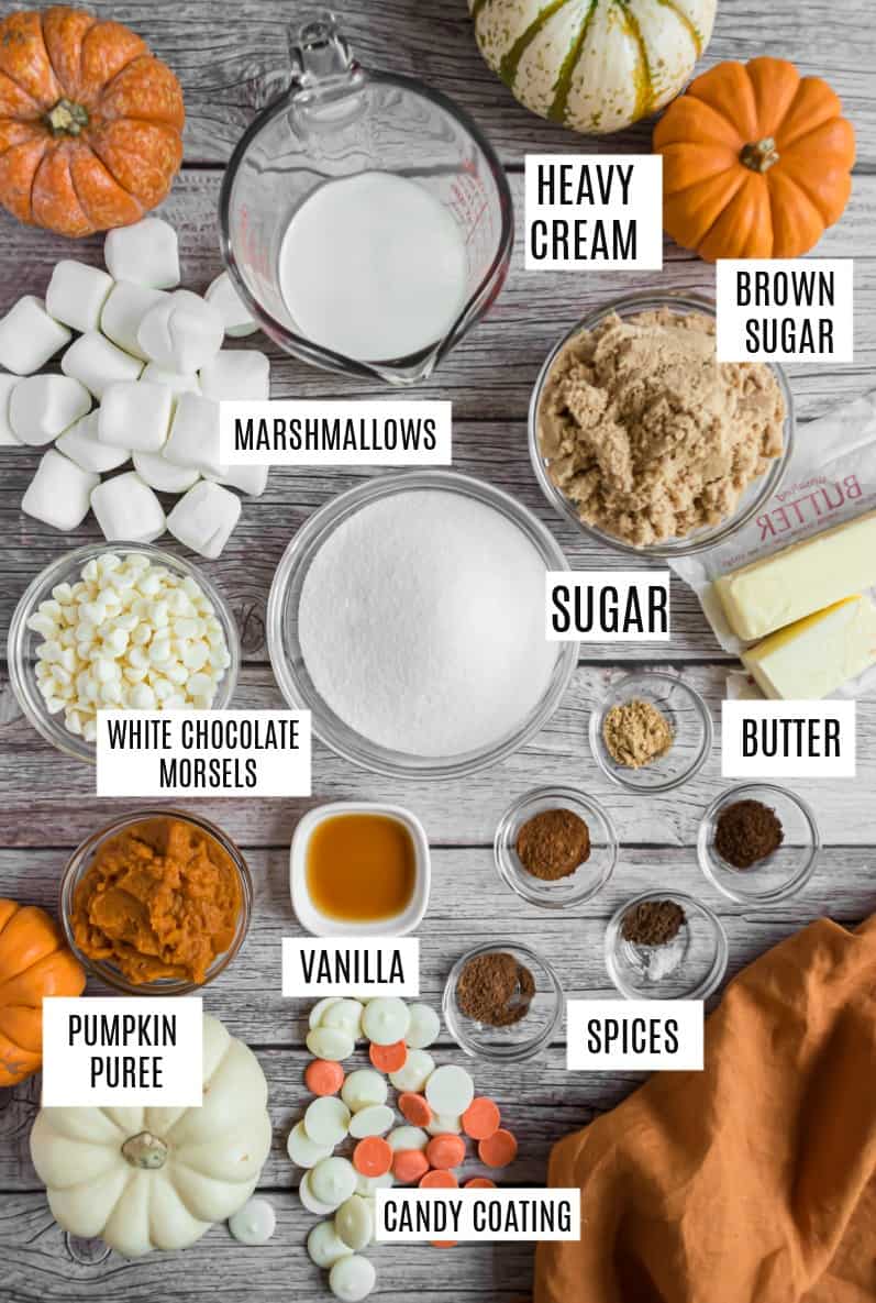 Ingredients needed to make pumpkin spice truffles.