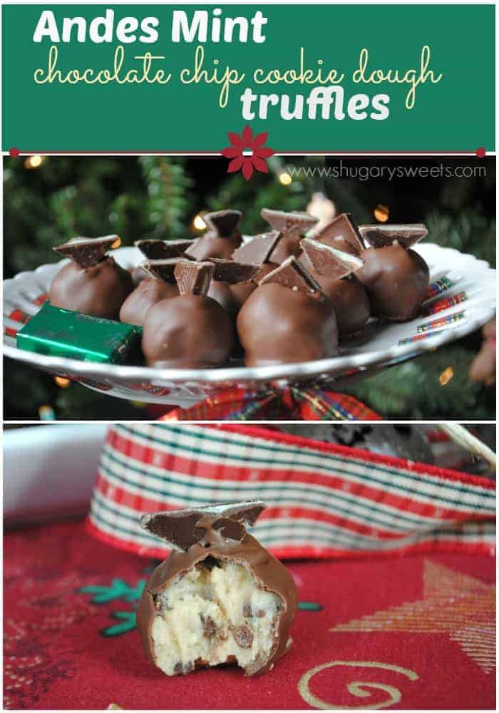 Andes Mint Cookie Dough Truffles: (no egg) cookie dough center with chopped Andes, a perfect holiday treat