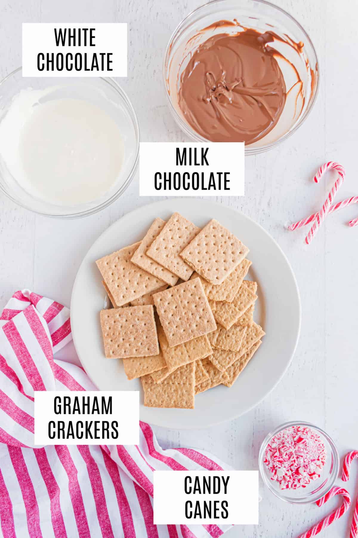 Ingredients needed to make chocolate peppermint grahams.