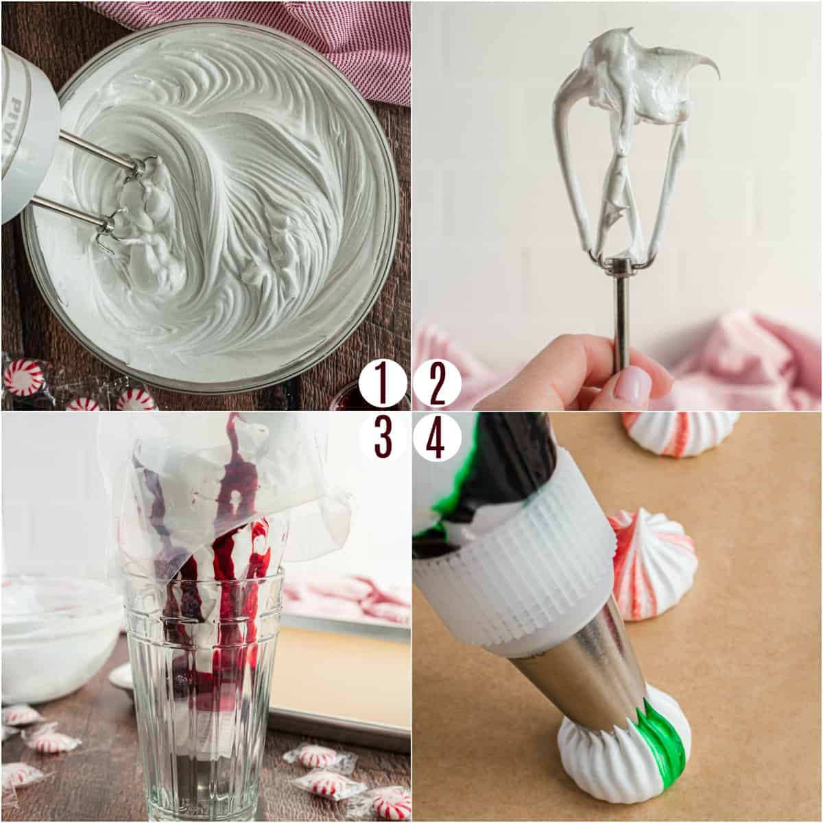 Step by Step photos showing how to make mint meringues.