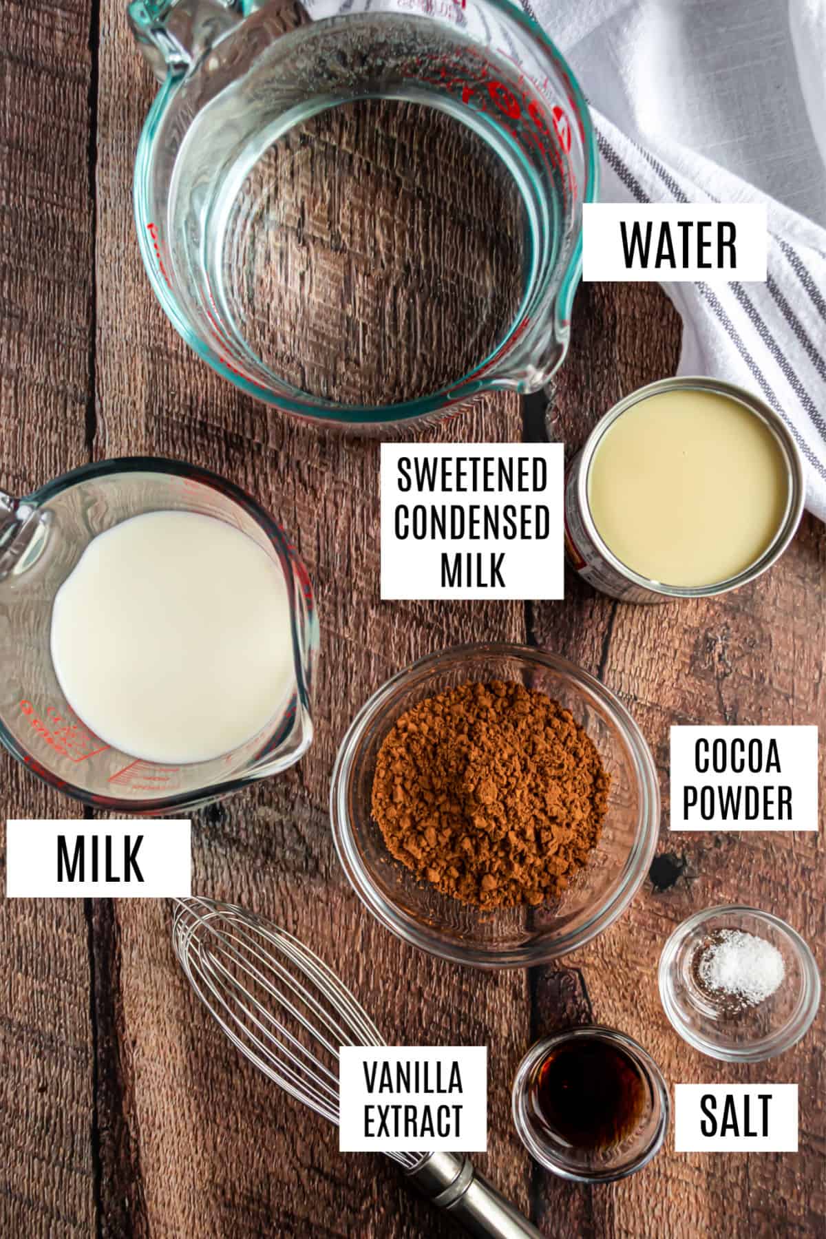 Ingredients needed for homemade hot chocolate.