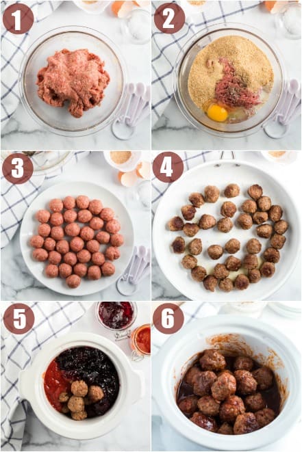 Step by step photos showing how to make cocktail meatballs.