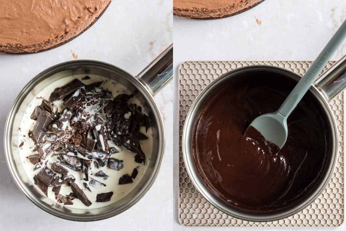 Step by step photos showing how to make chocolate ganache.