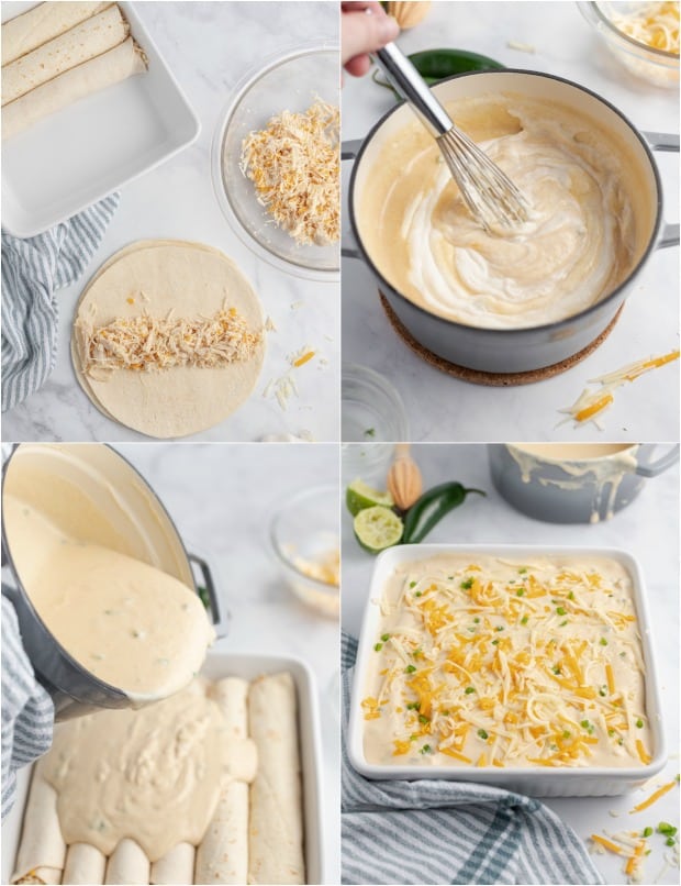 Step by step photos for making chicken lime enchiladas