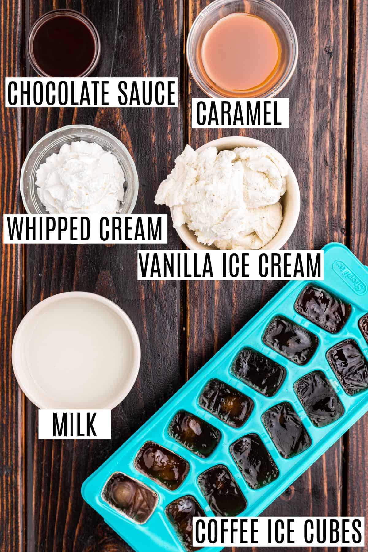 Ingredients needed for coffee milkshakes.