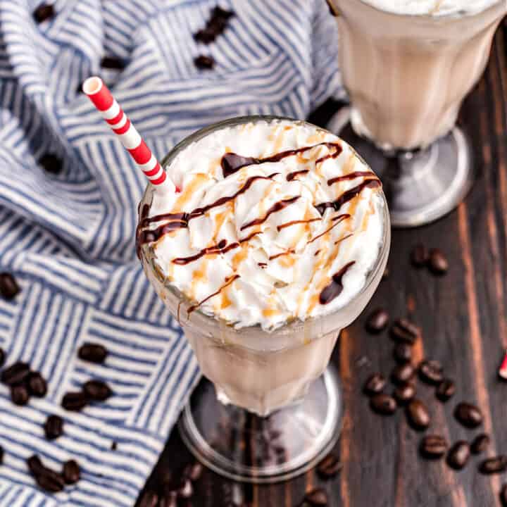 An ice cold sweet treat that's sure to perk you up! This Caramel Coffee Milkshake tastes like an even creamier frappuccino. Best of all, it's easy to make at home.