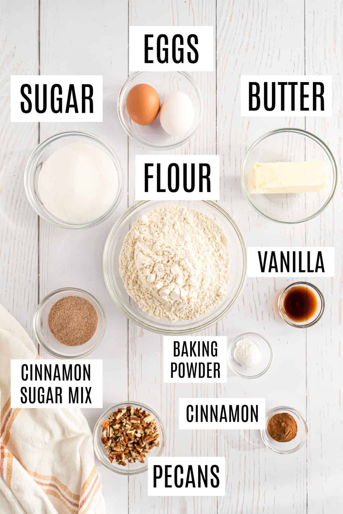 Ingredients needed to make snickerdoodle biscotti.