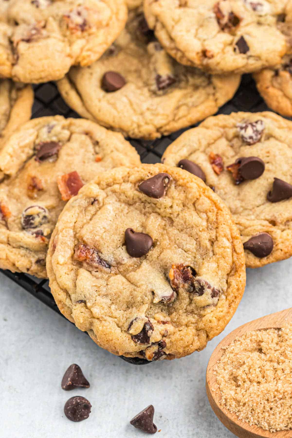Chocolate chip cookies with bacon bits.