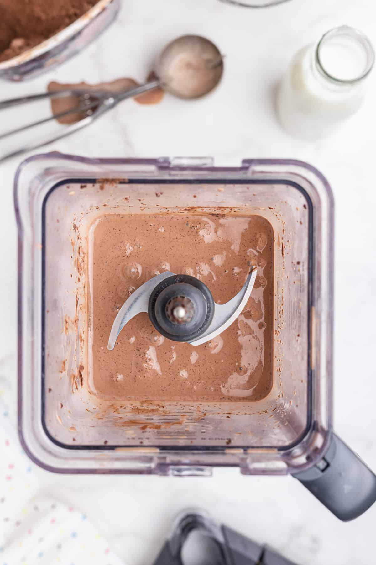 Chocolate milkshake in a blender.