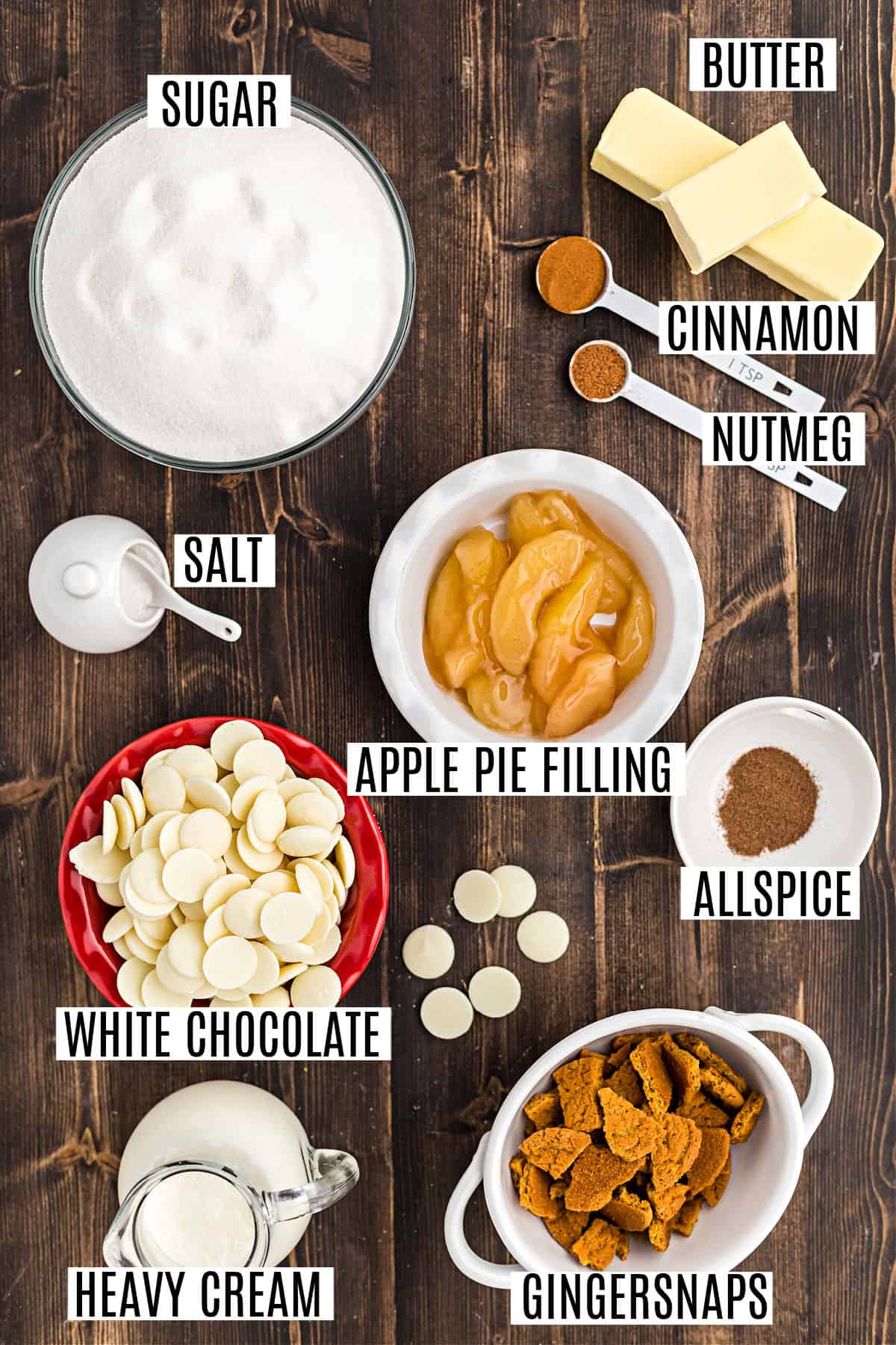 Ingredients needed to make apple pie fudge.