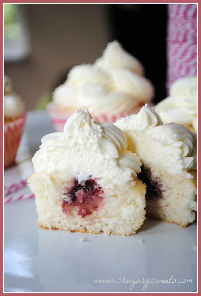 Almond Wedding  Cake  Cupcakes  with Raspberry Filling 