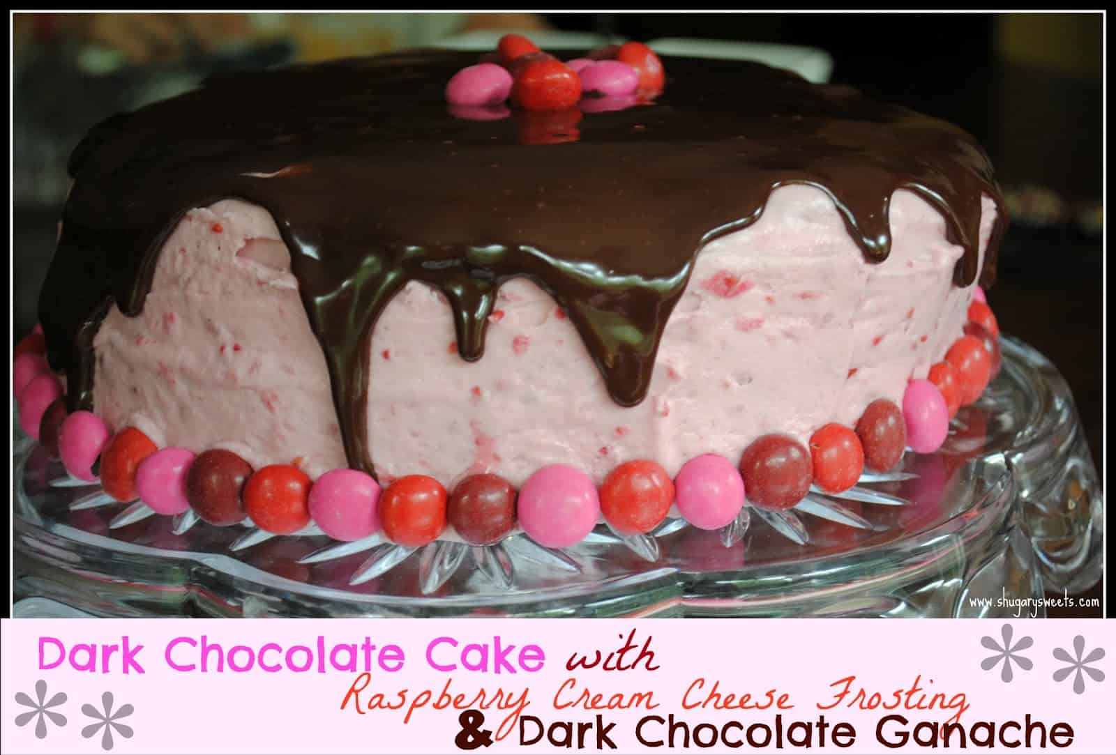 Dark Chocolate Cake with Raspberry Cream Cheese Frosting and Dark