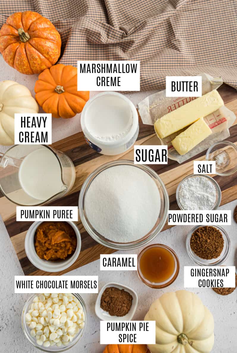 Ingredients for pumpkin spice fudge.