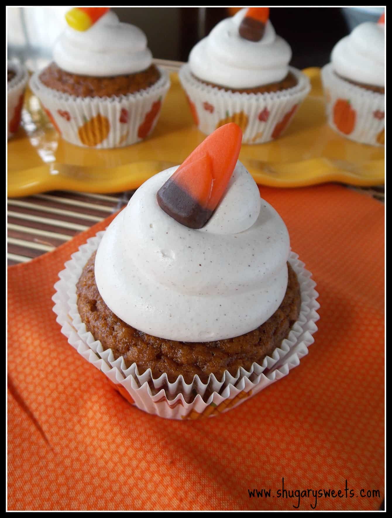 Pumpkin Pie Cupcakes with Cool Whip Frosting Shugary Sweets