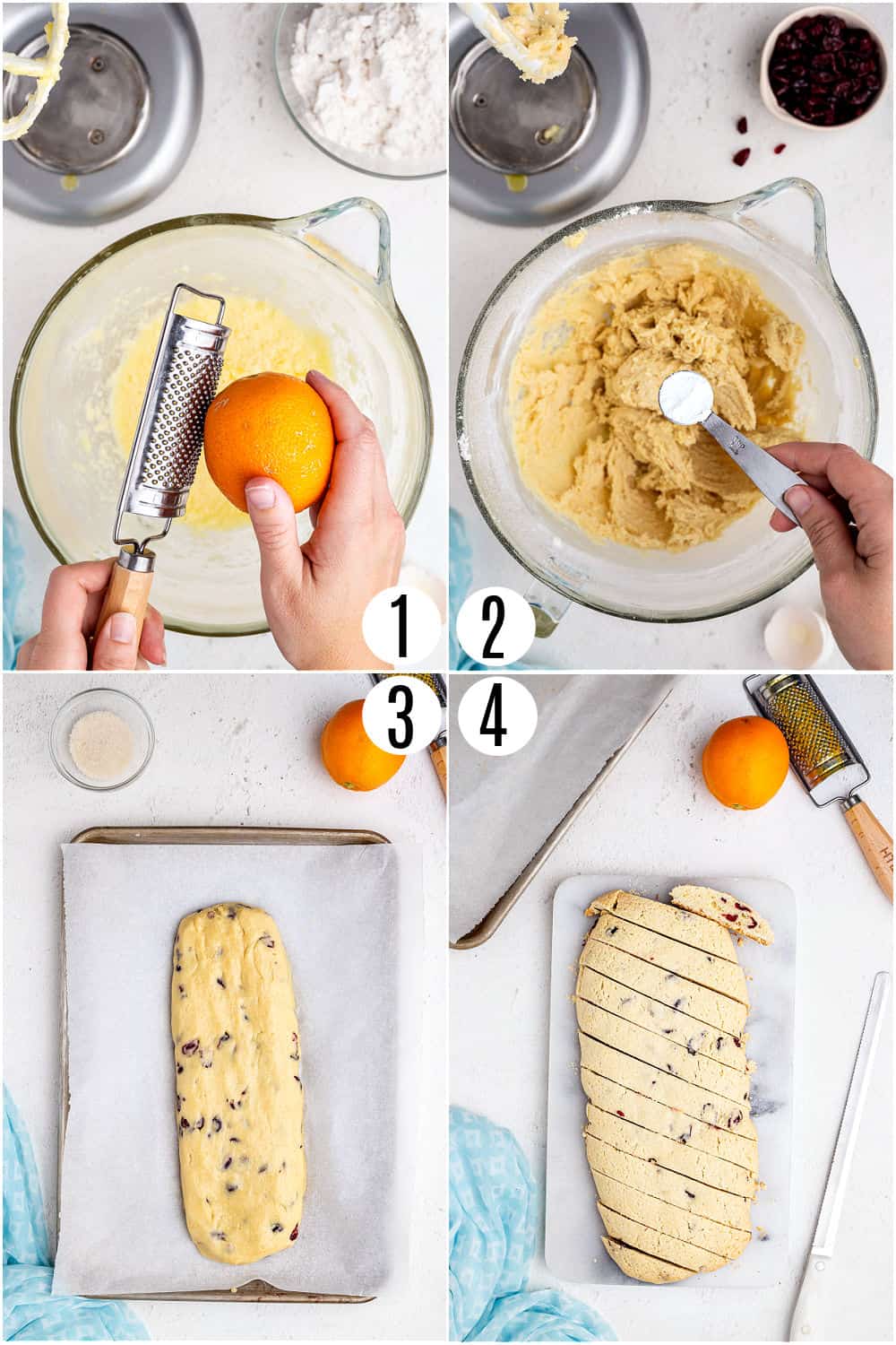 Step by step photos showing how to make cranberry orange biscotti.