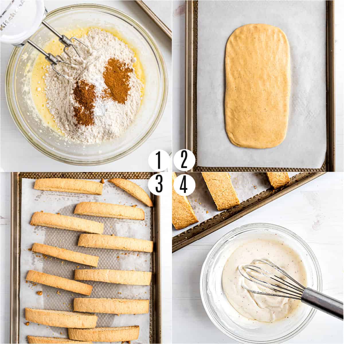 Step by step photos showing how to make eggnog biscotti.