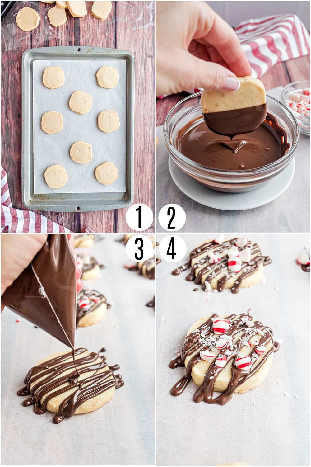 Step by step photos showing how to garnish shortbread cookies.