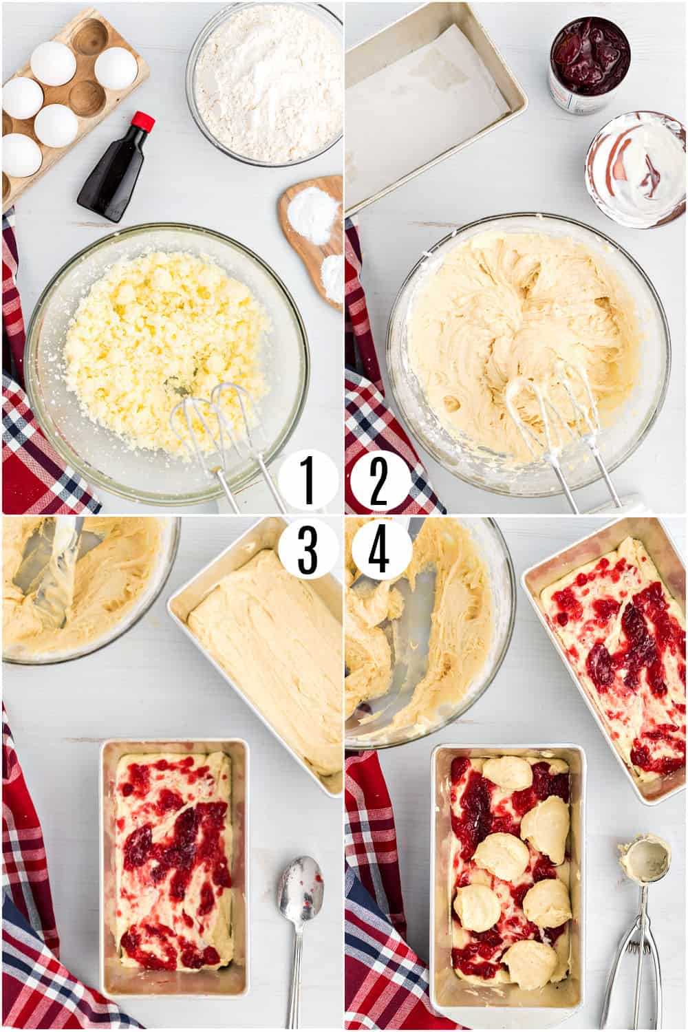 Step by step photos showing how to make cranberry almond bread.