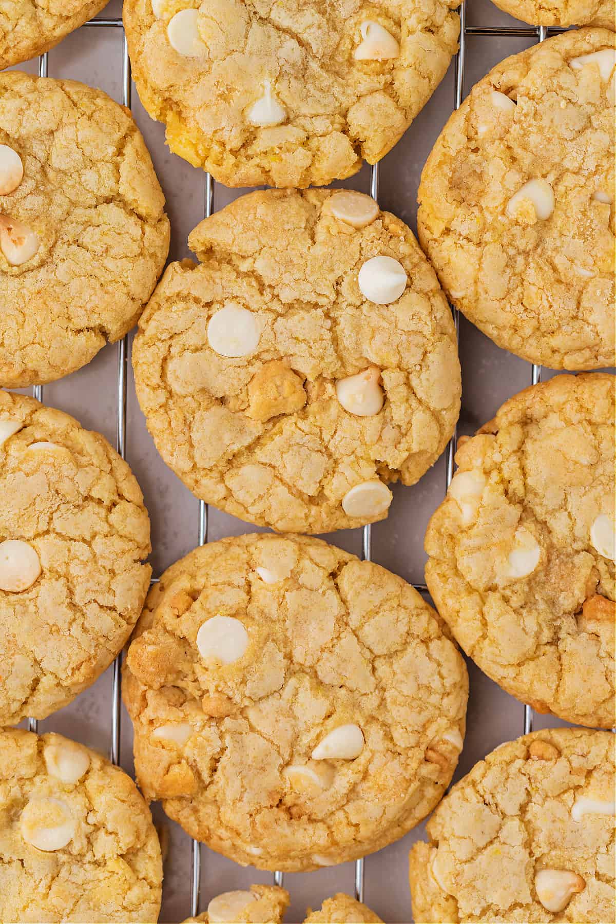 Lemon cookies with pieces of lemon oreos and white chocolate chips.