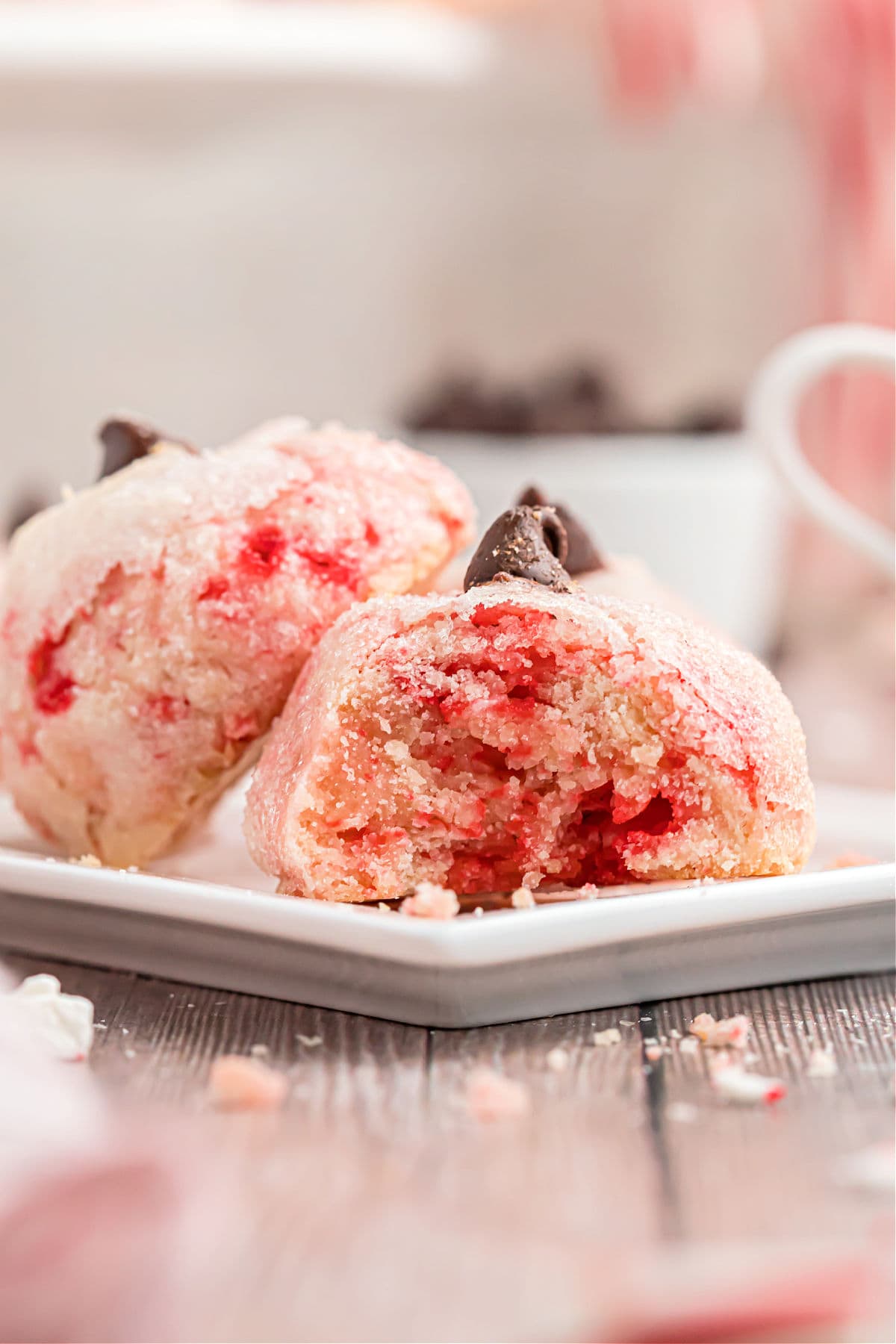 Peppermint cookie with a bite taken out.